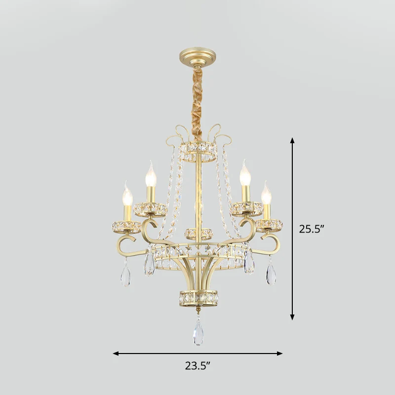 Lustre à bougies à 5/8 ampoules, lampe rustique à prisme en cristal doré, luminaire suspendu pour salon