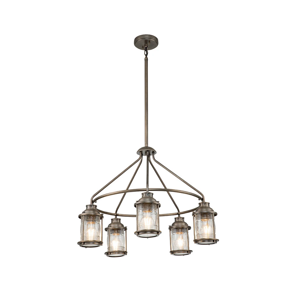 Lustre extérieur Ashlandbay 5 lampes cuivre étain brossé