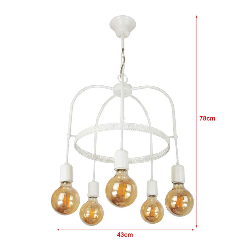 Lustre lampe lumière suspendu suspension 78 x 43 x 43 cm 5 x E27 blanc 03_0007538