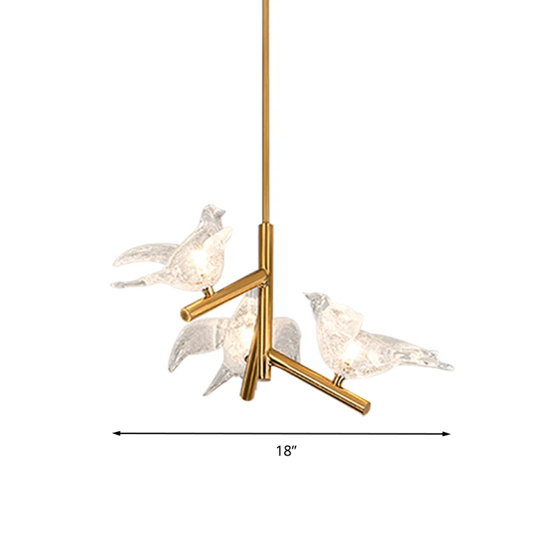 Lustre oiseau doré moderniste à 3 têtes, éclairage suspendu en cristal K9 transparent pour Restaurant, 18 "/19" de grand