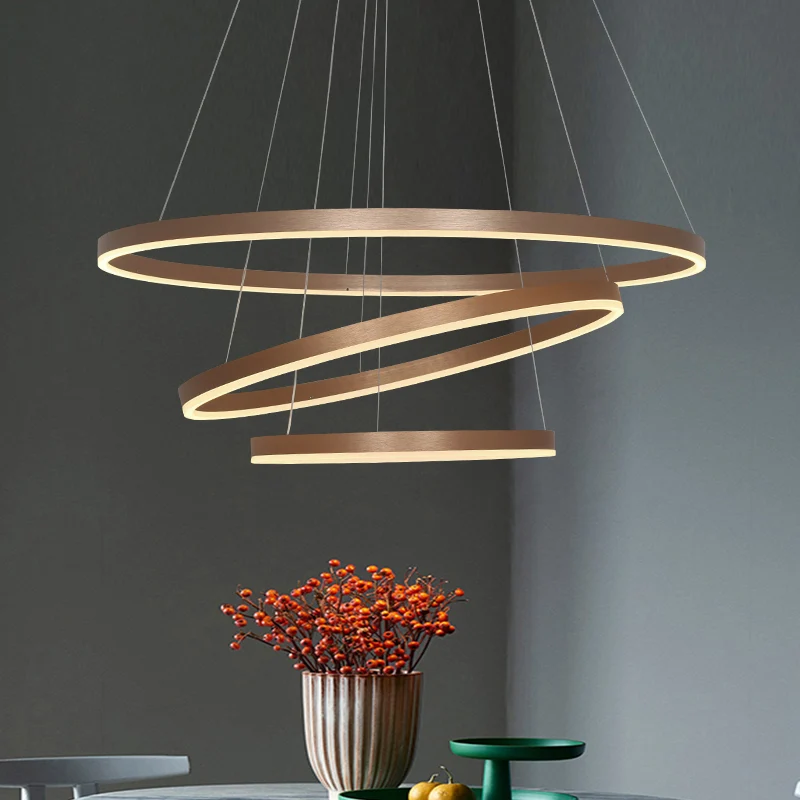 Lustre suspendu en acrylique à 3 boucles, lampe suspendue minimaliste à LED café au-dessus de la Table