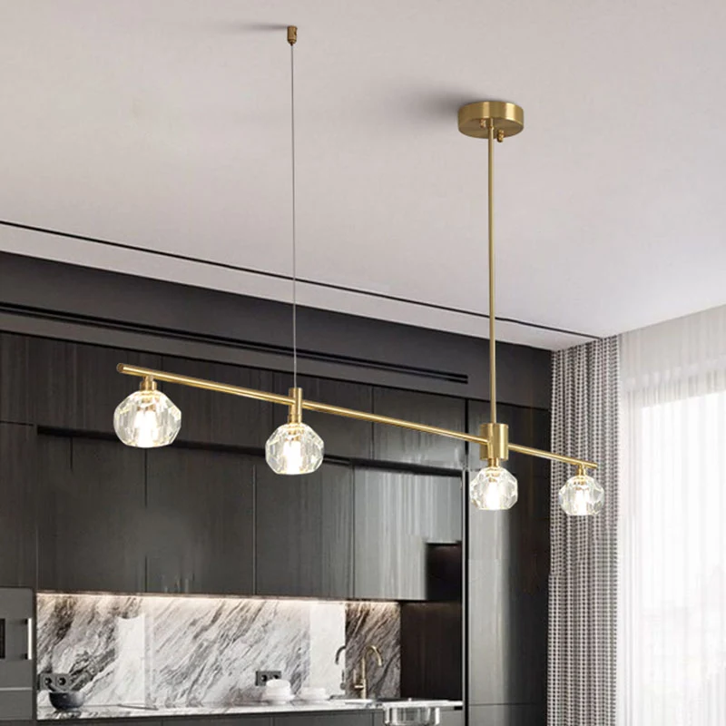 Lustre suspendu en cristal LED à 4 ampoules, luminaire typique doré, polygone/Globe/carré de Restaurant