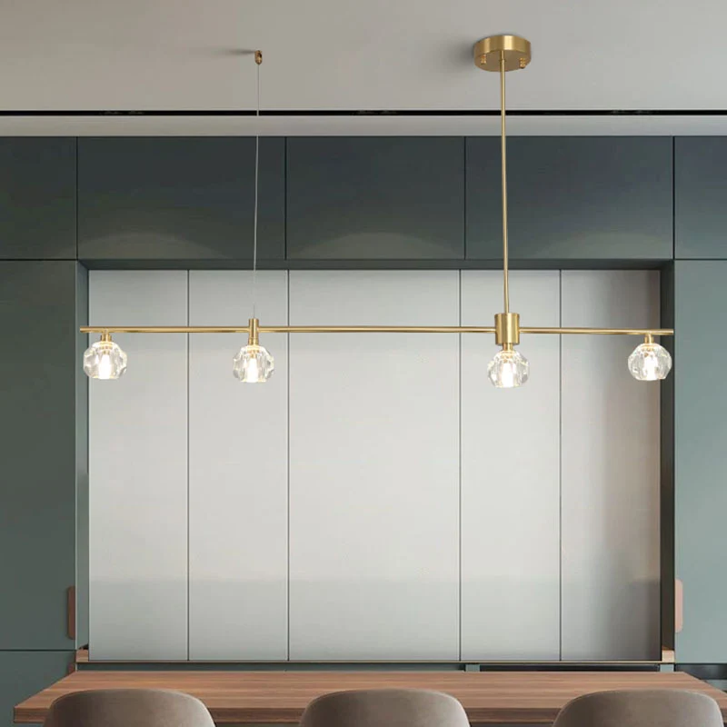 Lustre suspendu en cristal LED à 4 ampoules, luminaire typique doré, polygone/Globe/carré de Restaurant