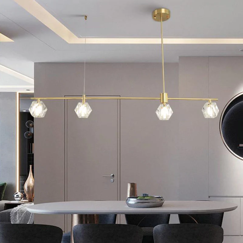 Lustre suspendu en cristal LED à 4 ampoules, luminaire typique doré, polygone/Globe/carré de Restaurant