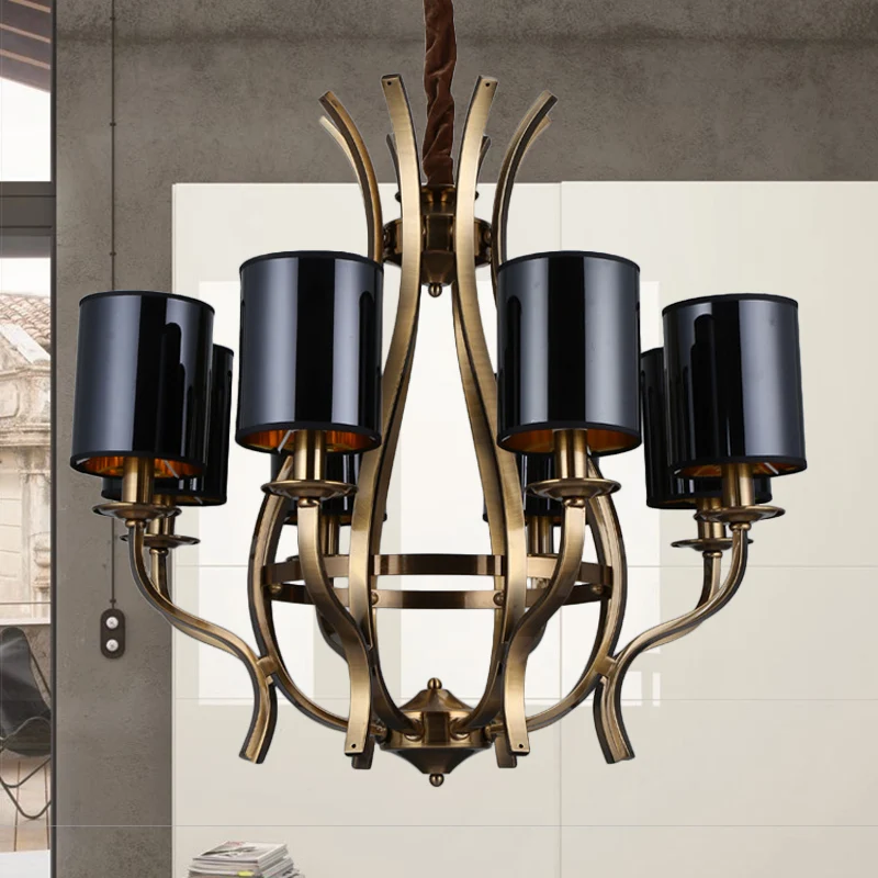 Lustre suspendu à 6/8 têtes, luminaire suspendu en métal pour chambre à coucher et campagne avec abat-jour cylindrique en...
