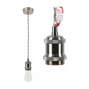 NETTLIFE Suspension Aluminium Argent Diam.10cm E27 Lampe Nostalgique avec Câble 1,3M Edison Industriel avec Auvent pour Sa...