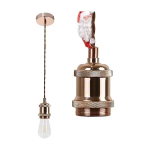 NETTLIFE Suspension Métal Or Rose Diam.10cm E27 Lampe Vintage Suspension Contemporain avec Câble 1,3M avec Fixation Plafon...