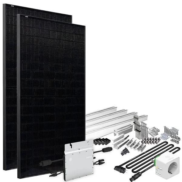 Offgridtec Solar-Direct Centrale électrique pour balcon 820 W HM-800 Prise Schuko noire complète - 5 m - Kit de montage bo...