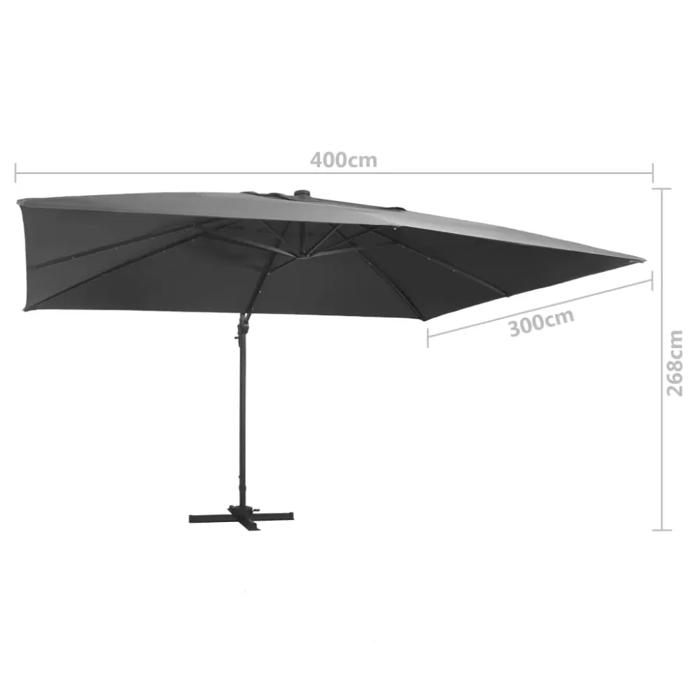 Parasol déporté et lumières led aluminium 400 x 300 cm anthracite 02_0008546