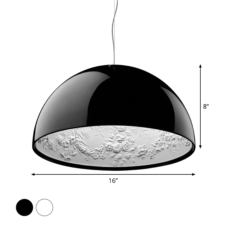 Pendule hémisphérique en résine industrielle 16"/23" W, lampe à suspension accessible pour salon, noir/blanc, avec rose sc...