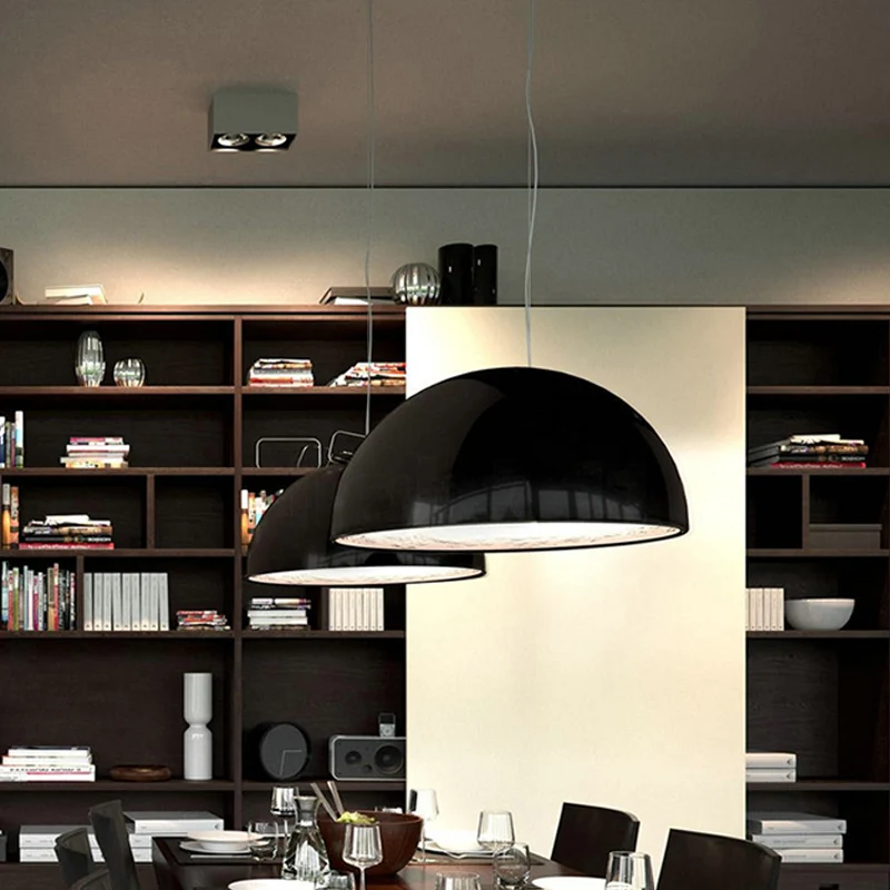 Pendule hémisphérique en résine industrielle 16"/23" W, lampe à suspension accessible pour salon, noir/blanc, avec rose sc...