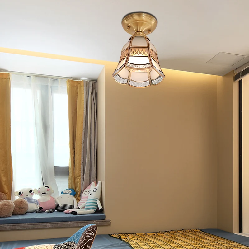 Plafonnier conique en laiton de style colonial à 1 lumière de 5 po/6,5 po de étendu en verre dépoli pour salon