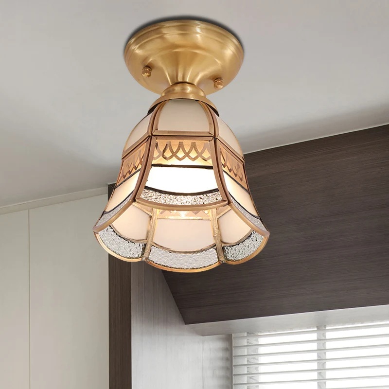 Plafonnier conique en laiton de style colonial à 1 lumière de 5 po/6,5 po de étendu en verre dépoli pour salon