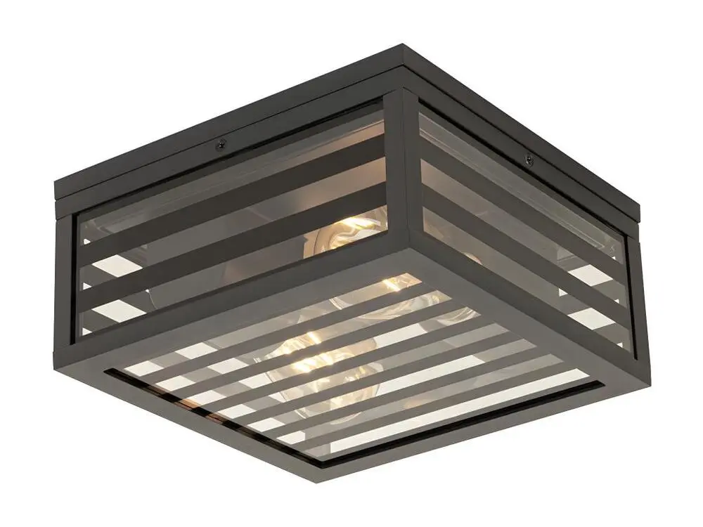 Plafonnier d'extérieur contemporain verre noir 2 lumières IP44 - Reims