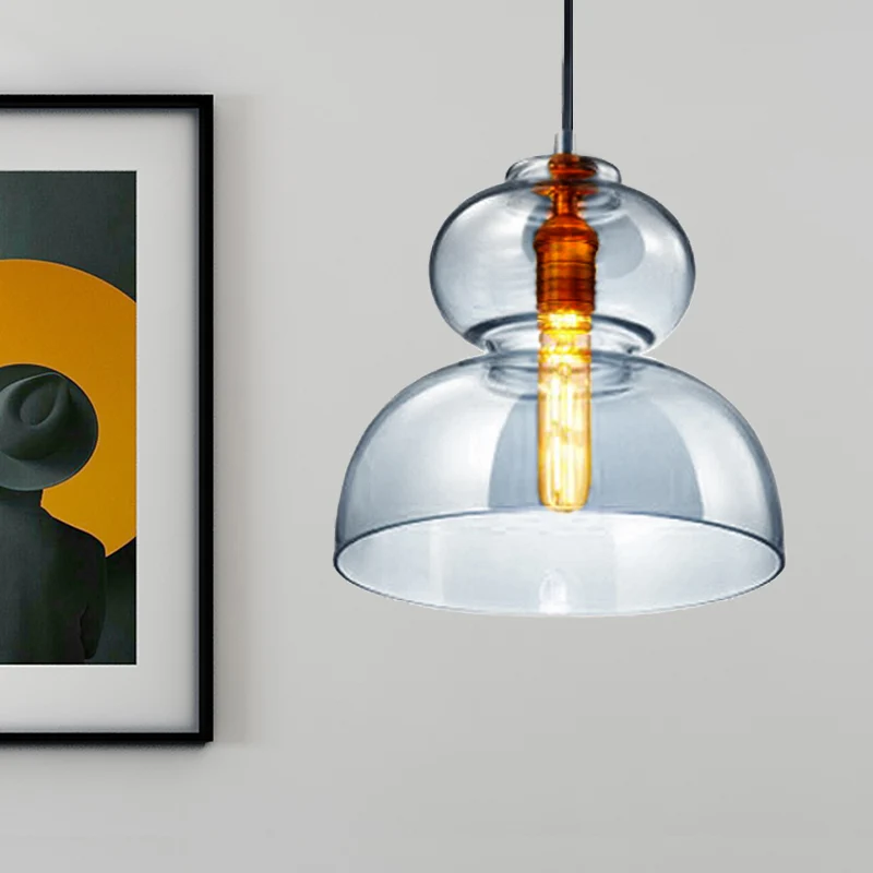 Plafonnier incurvé contemporain en verre bleu/cognac, 1 ampoule, luminaire suspendu pour restaurant, 10"/11" de étendu