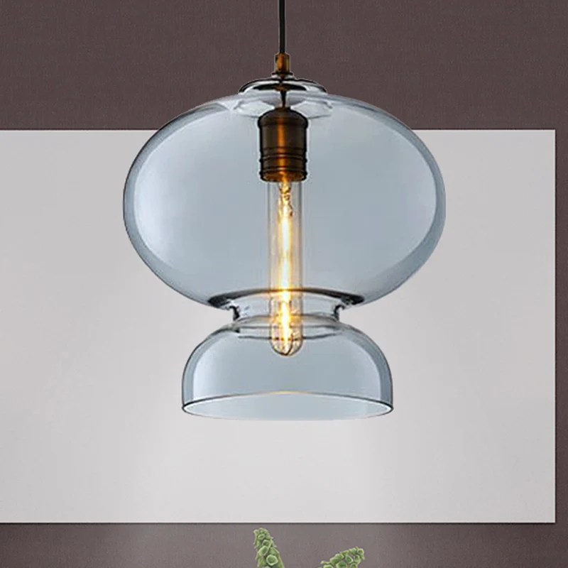 Plafonnier incurvé contemporain en verre bleu/cognac, 1 ampoule, luminaire suspendu pour restaurant, 10"/11" de étendu