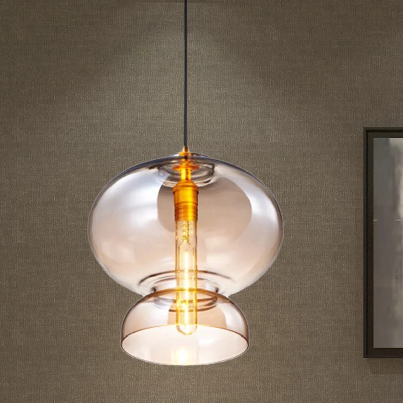 Plafonnier incurvé contemporain en verre bleu/cognac, 1 ampoule, luminaire suspendu pour restaurant, 10"/11" de étendu