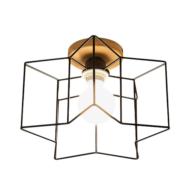 Plafonnier semi-encastré ancien élégant avec protection métallique, plafonnier en métal à 4 lumières en forme d'étoile en...