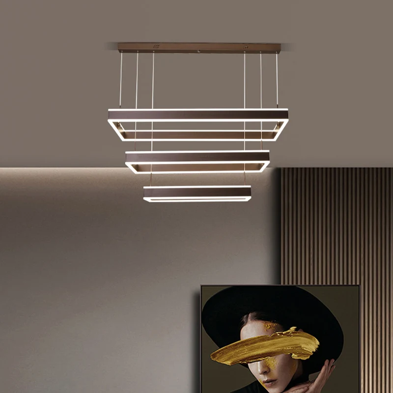 Plafonnier suspendu LED Simplicity, lustre rectangulaire à 2/3/4 niveaux avec abat-jour en acrylique