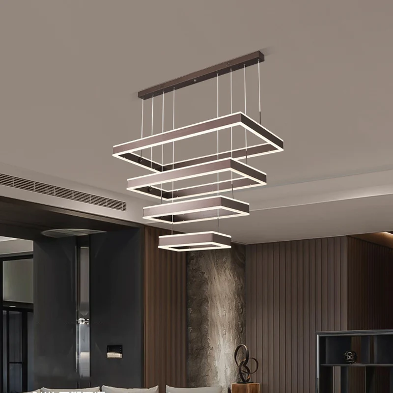 Plafonnier suspendu LED Simplicity, lustre rectangulaire à 2/3/4 niveaux avec abat-jour en acrylique
