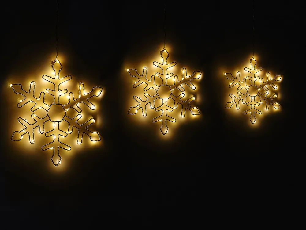 Set 3 Outdoor LED Hanging Decor Snowflakes 30/39/50 cm Ton argent LOHELA