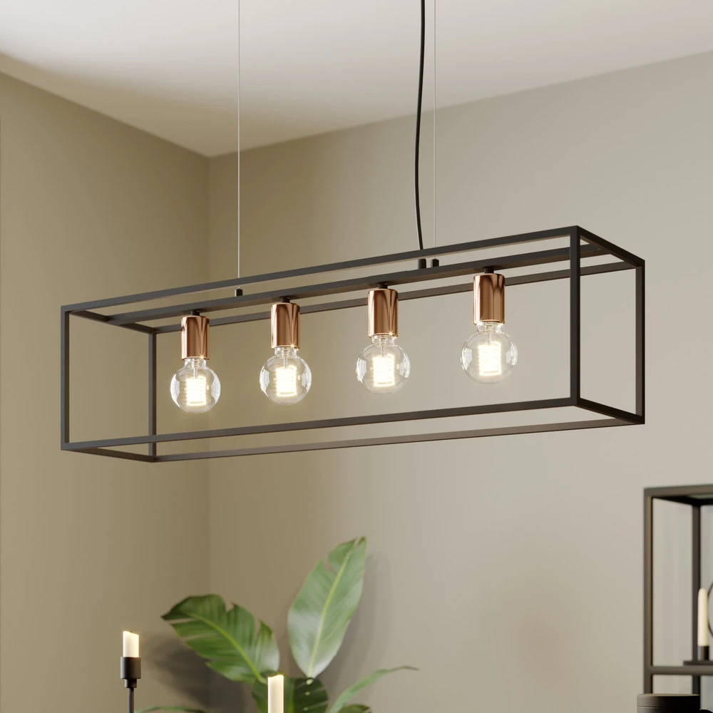 Suspension Floki parallélépipède ouvert, 4 lampes