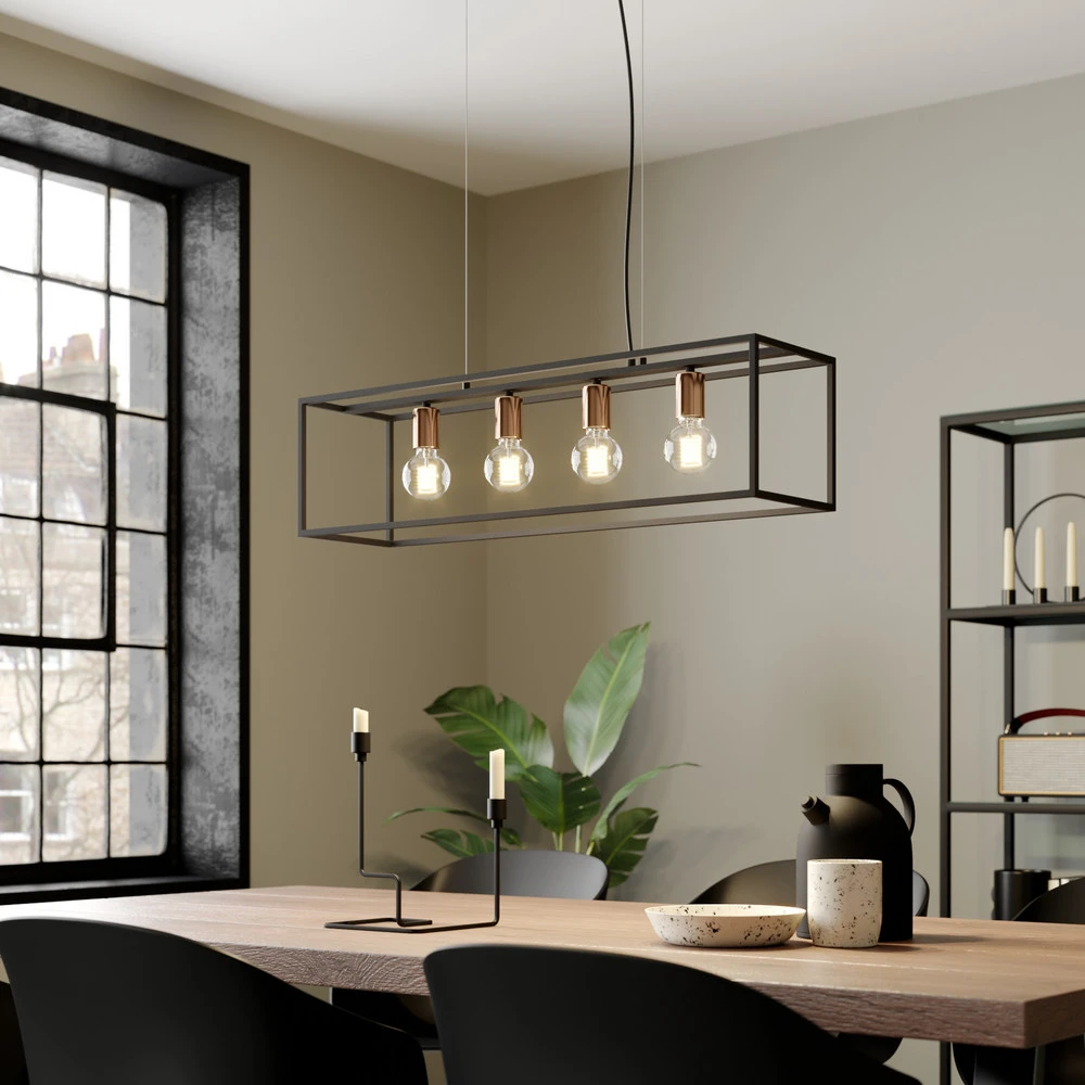 Suspension Floki parallélépipède ouvert, 4 lampes