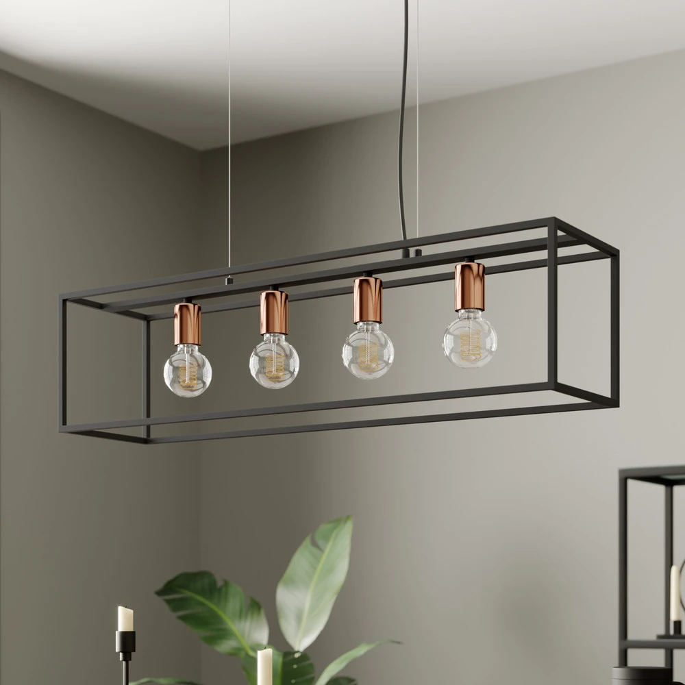 Suspension Floki parallélépipède ouvert, 4 lampes