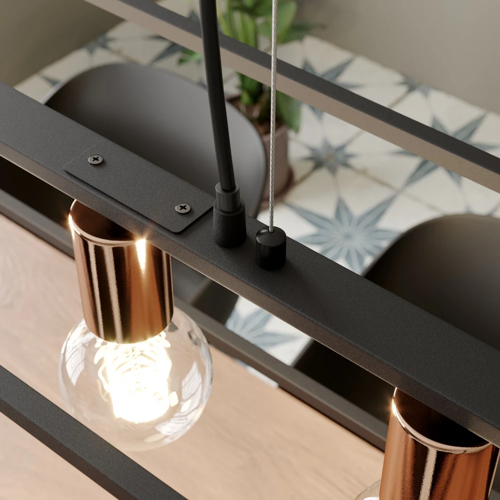 Suspension Floki parallélépipède ouvert, 4 lampes