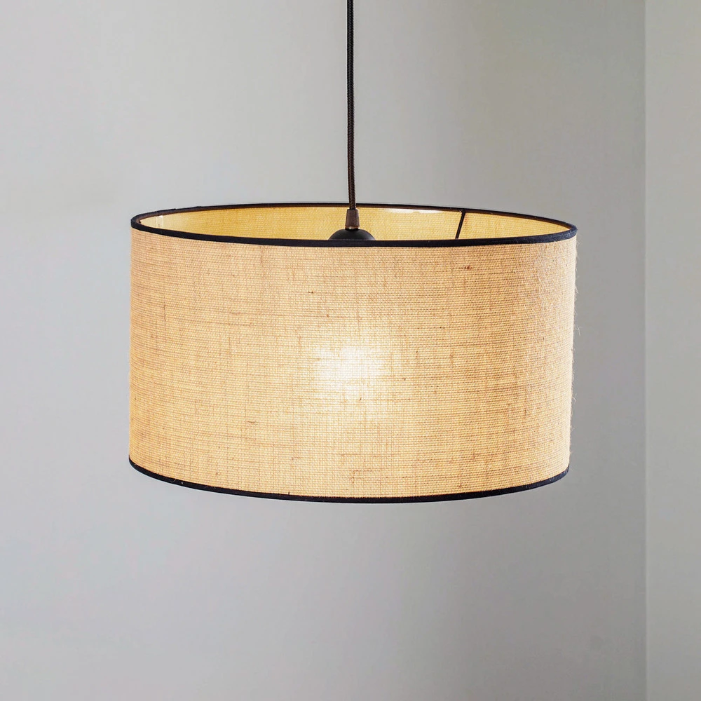 Suspension Jute&black cylindre nature 40cm 1 lampe