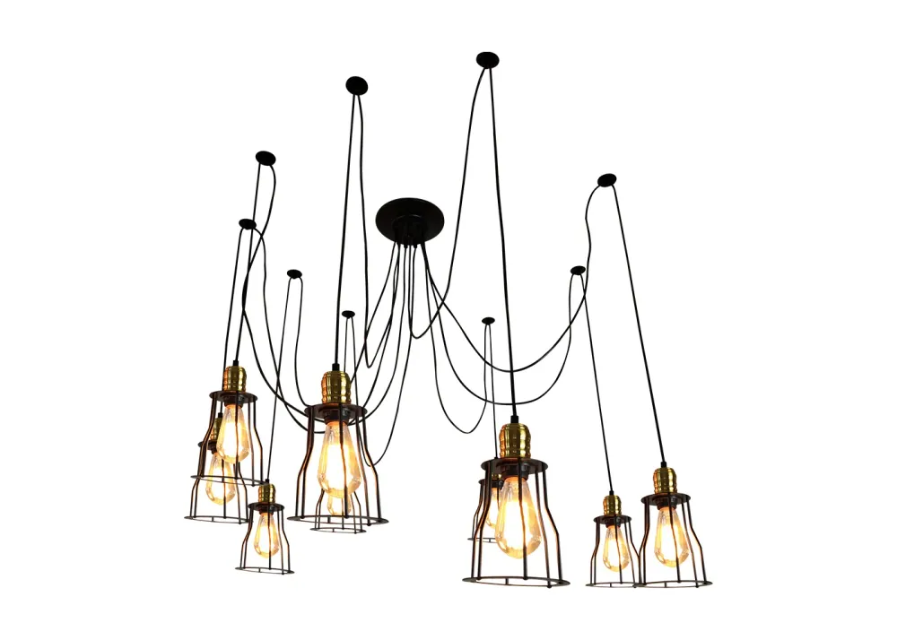 Suspension lampe suspendue lustre hauteur réglable en métal industriel noir abat-jour cage 9x 04_0004044