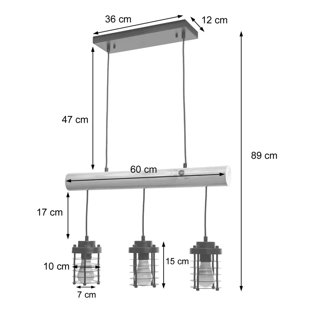 Suspension lampe suspendue suspension design industriel vieux style bois massif métal noir 3 abat-jour 04_0004049