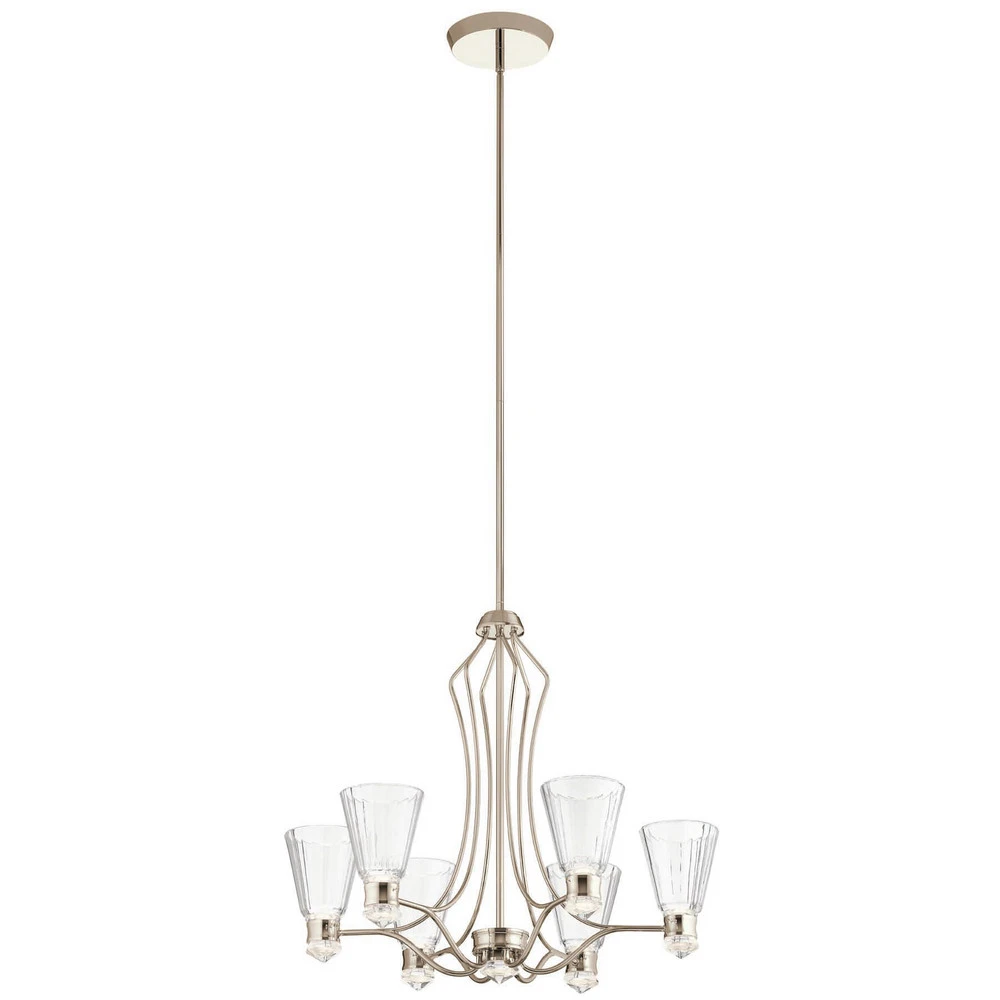 Suspension LED Kayva, IP44, à 6 lampes, nickel poli