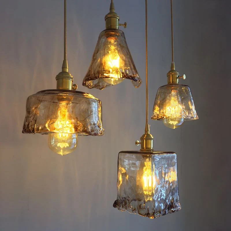 Suspension ombragée antique à 1 ampoule en verre marron en laiton pour salle à manger