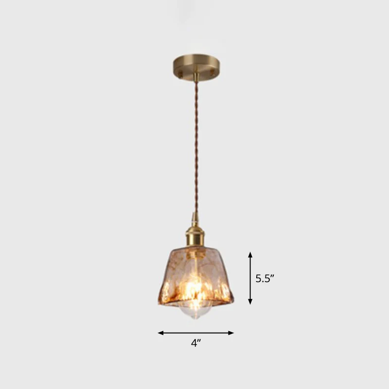 Suspension ombragée antique à 1 ampoule en verre marron en laiton pour salle à manger