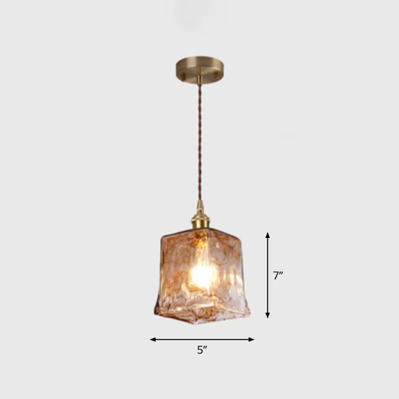 Suspension ombragée antique à 1 ampoule en verre marron en laiton pour salle à manger