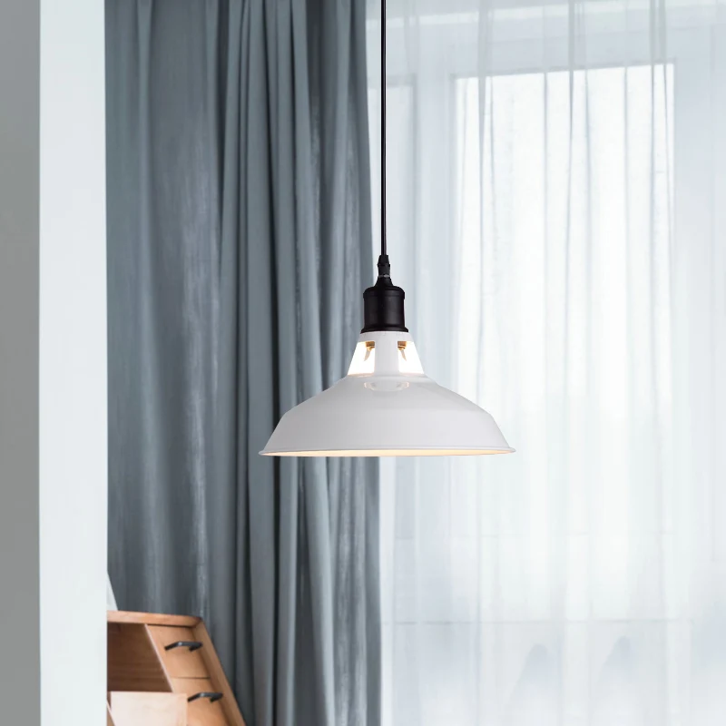 Suspension de plafond blanche à 1 ampoule, abat-jour de grange en métal ancien élégant avec cordon réglable, 10.5 "/12"/15 "W