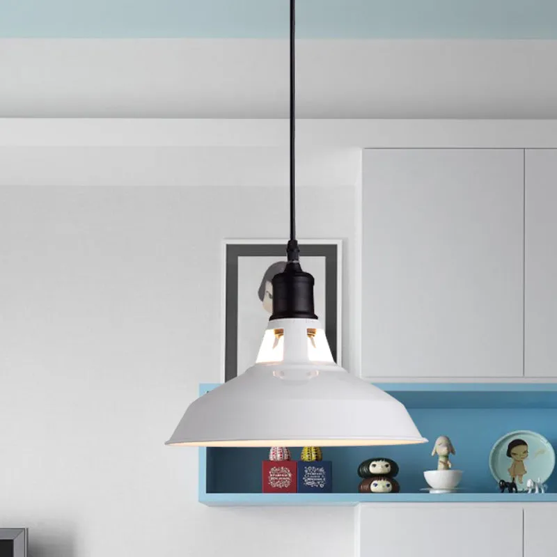 Suspension de plafond blanche à 1 ampoule, abat-jour de grange en métal ancien élégant avec cordon réglable, 10.5 "/12"/15 "W
