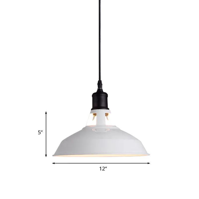 Suspension de plafond blanche à 1 ampoule, abat-jour de grange en métal ancien élégant avec cordon réglable, 10.5 "/12"/15 "W
