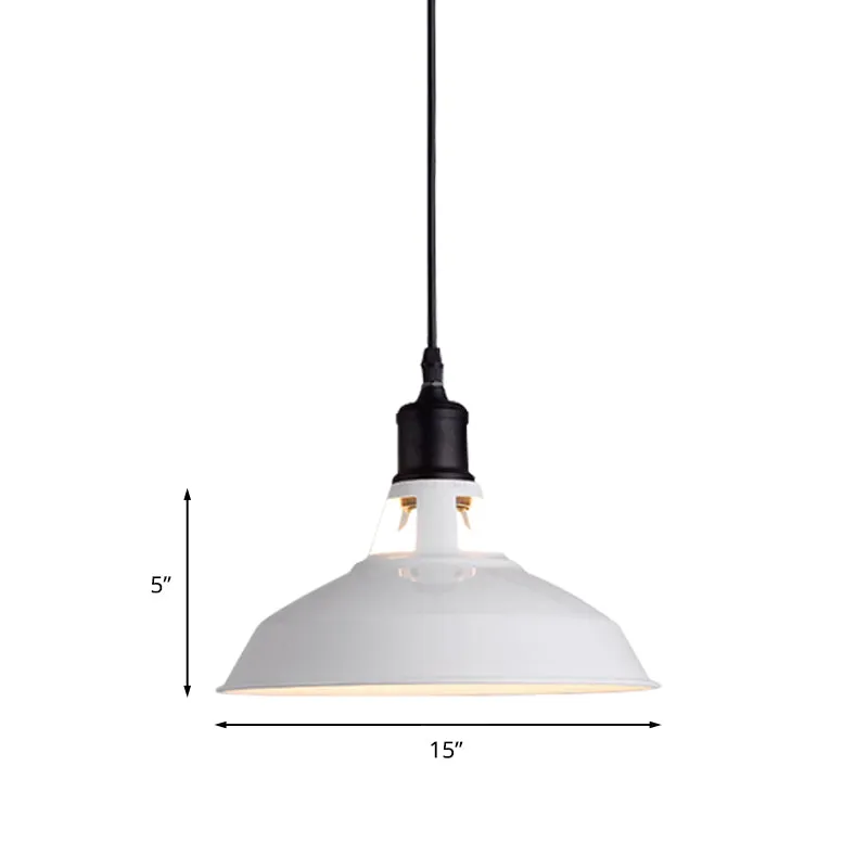 Suspension de plafond blanche à 1 ampoule, abat-jour de grange en métal ancien élégant avec cordon réglable, 10.5 "/12"/15 "W