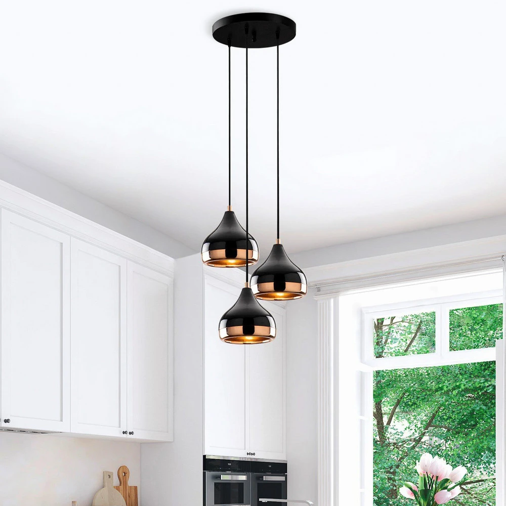 Suspension Yildo 6871 à 3 lampes Rondelle noir/cuivre