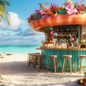 Toile de fond de Plage Été Bar à Cocktails Plage Paradis GQ4-293