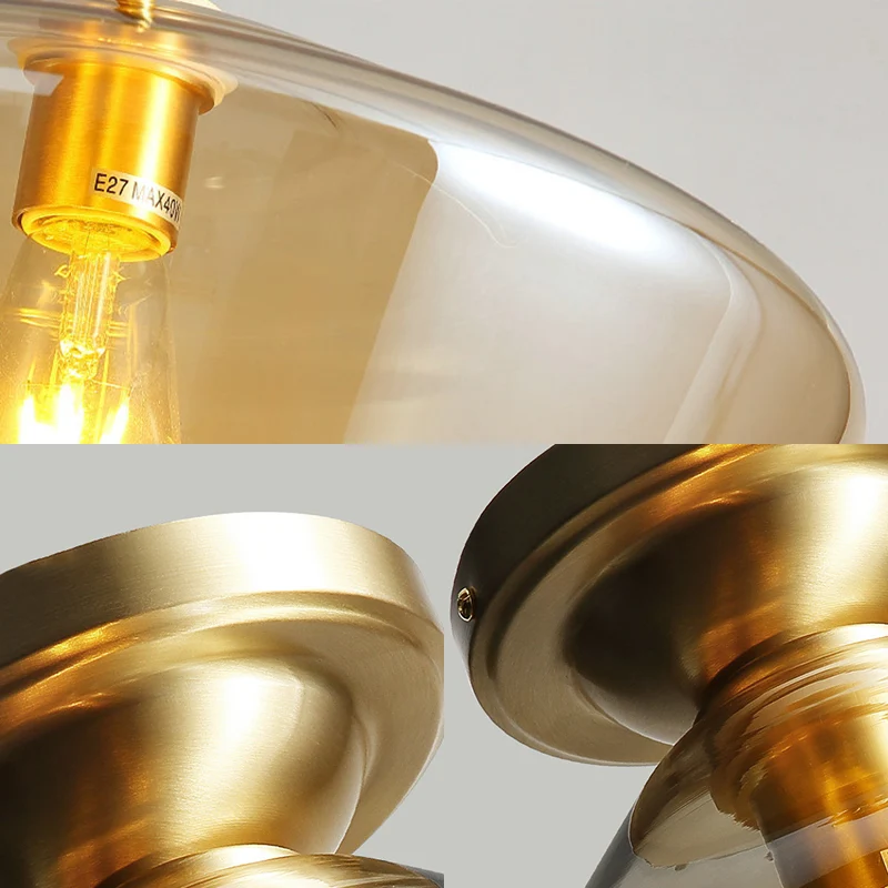 Trommel-/Vasen-Deckenleuchte mit Lampenschirm aus bernsteinfarbenem Glas. Contemporain, flächenbündige Deckenleuchte mit 1...