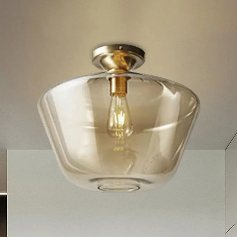 Trommel-/Vasen-Deckenleuchte mit Lampenschirm aus bernsteinfarbenem Glas. Contemporain, flächenbündige Deckenleuchte mit 1...