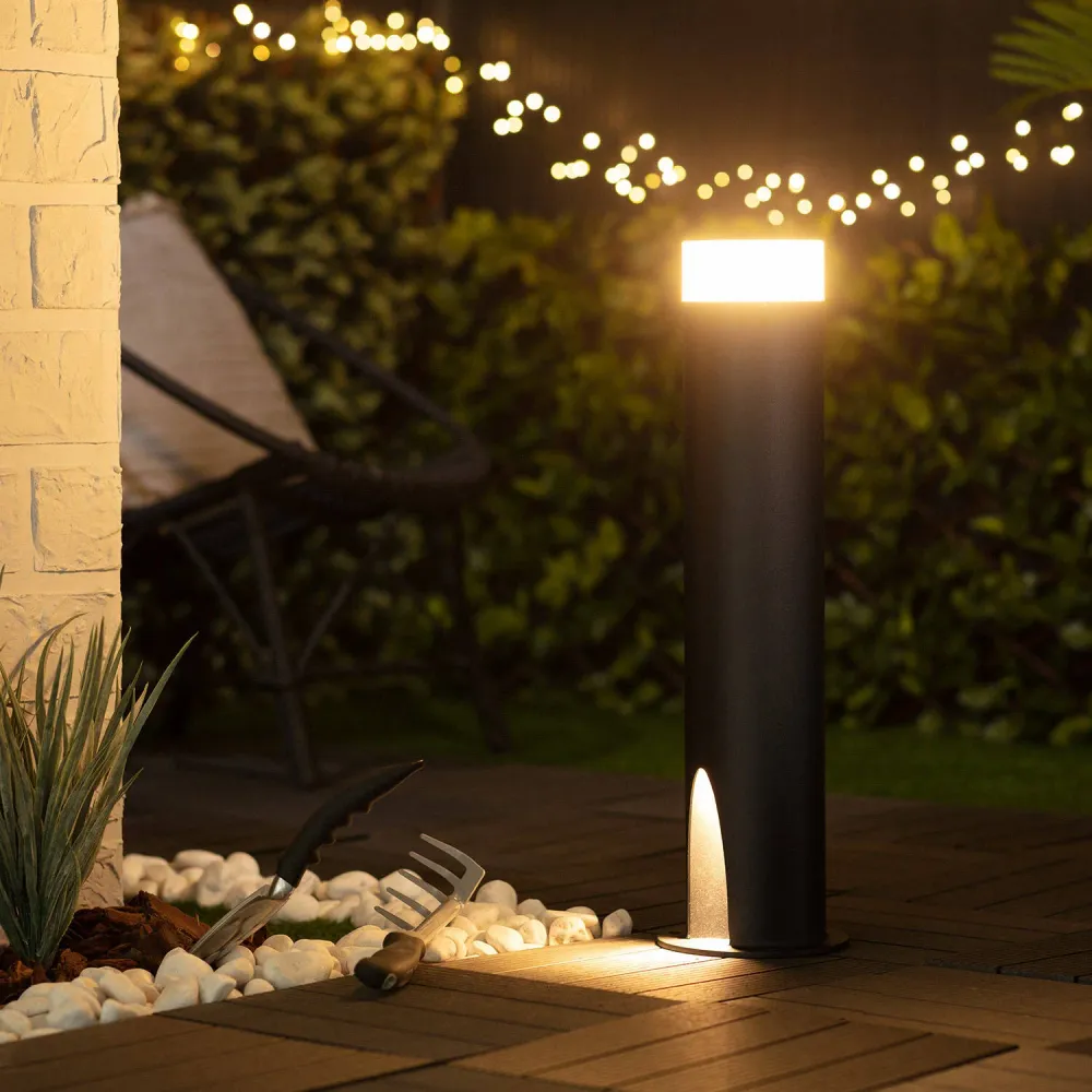 Abat-jour en tissu Balise sur pied extérieure LED 10W, hauteur 60cm, modèle Halosa
