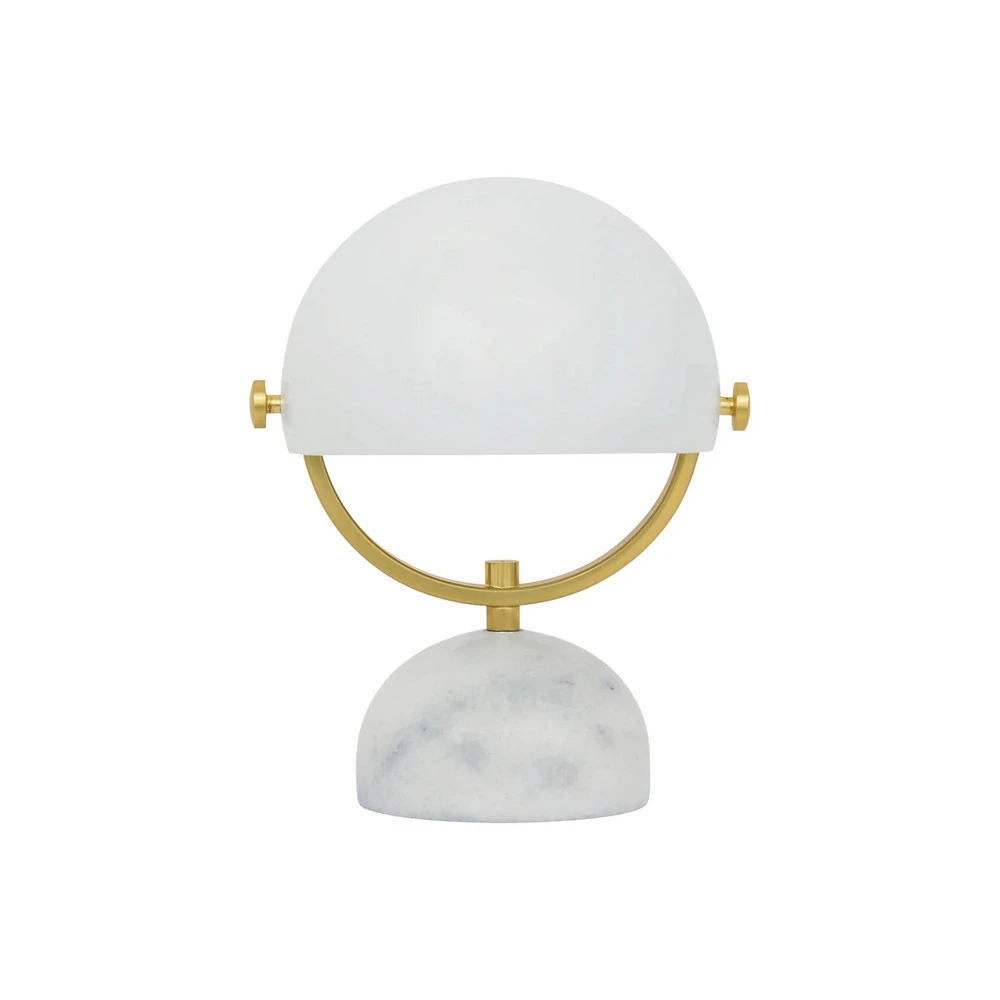 Beacon lampe à poser Lowe, blanc/laiton, pied en marbre avec câble textile