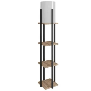 Éco-Énergétique Lampe à pied avec planche de contreplaqué naturel, noir, 135cm, E27 max 45-60W