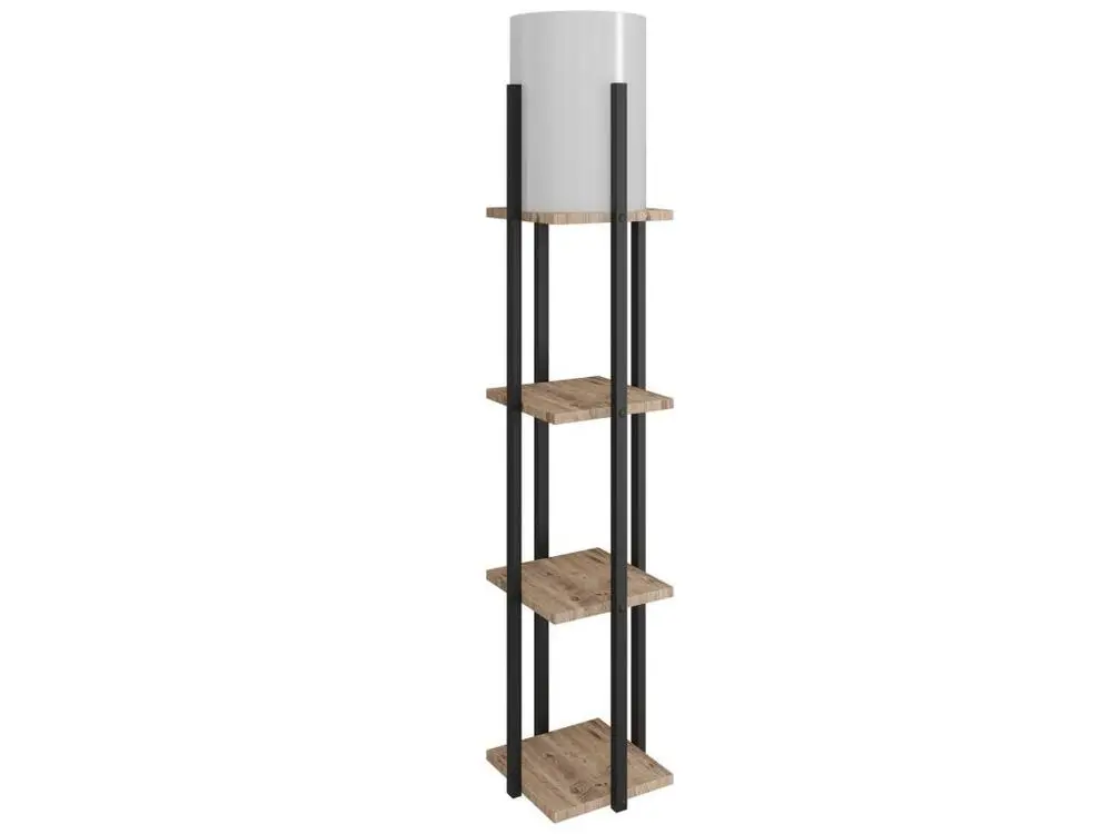 Éco-Énergétique Lampe à pied avec planche de contreplaqué naturel, noir, 135cm, E27 max 45-60W