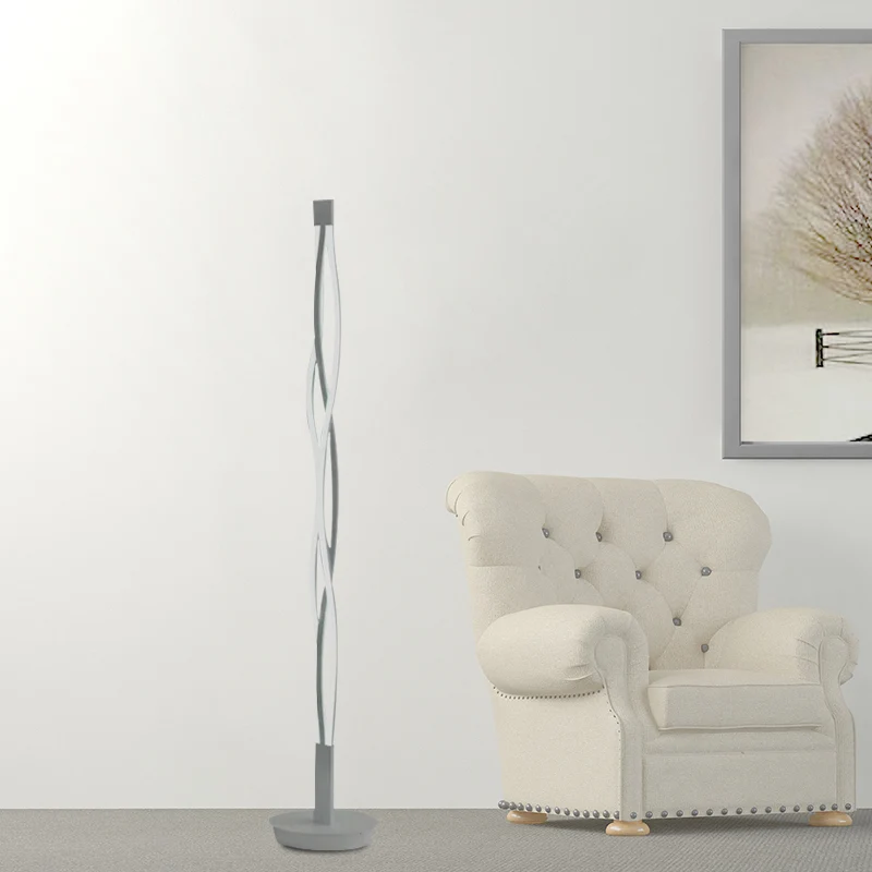 Éco-Énergétique Lampe sur pied à bâton torsadé noir/blanc, éclairage de lecture au sol métallique LED nordique avec Design...