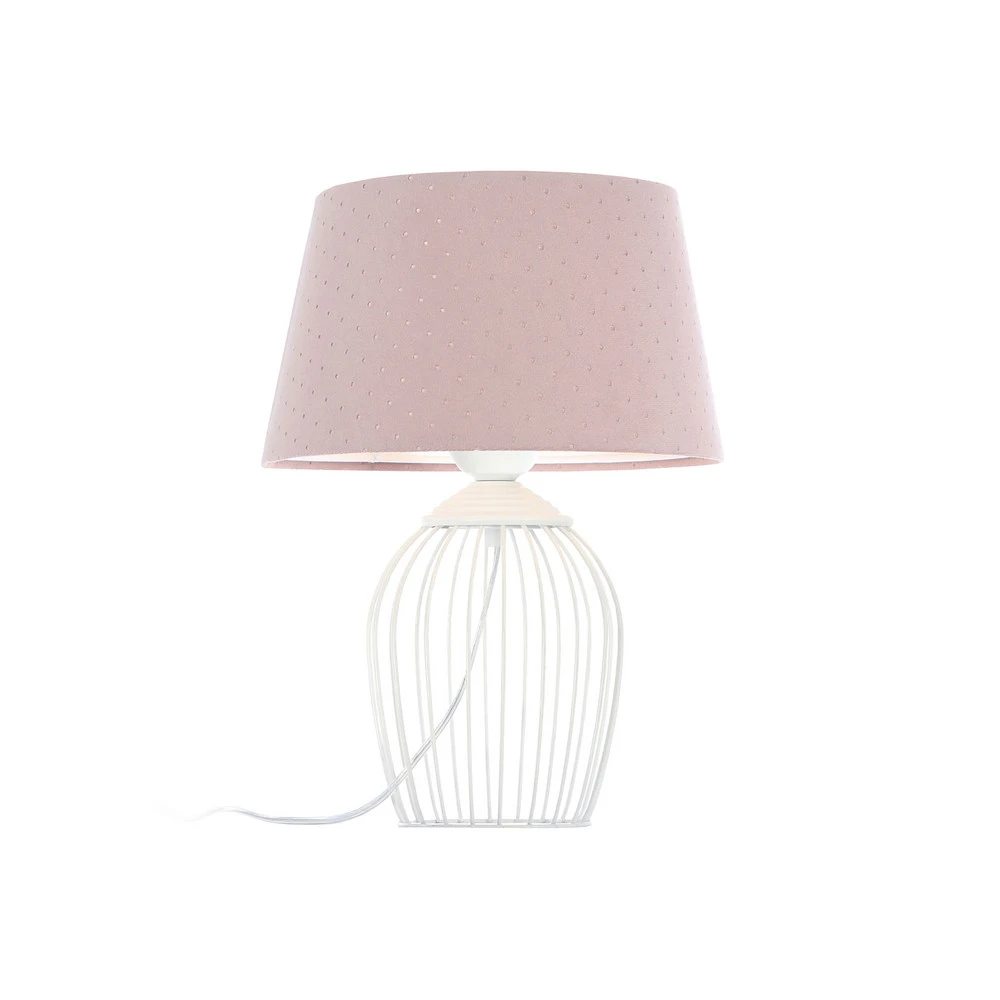 Design Contemporain Lampe à poser Rosabelle avec pied forme cage, rose